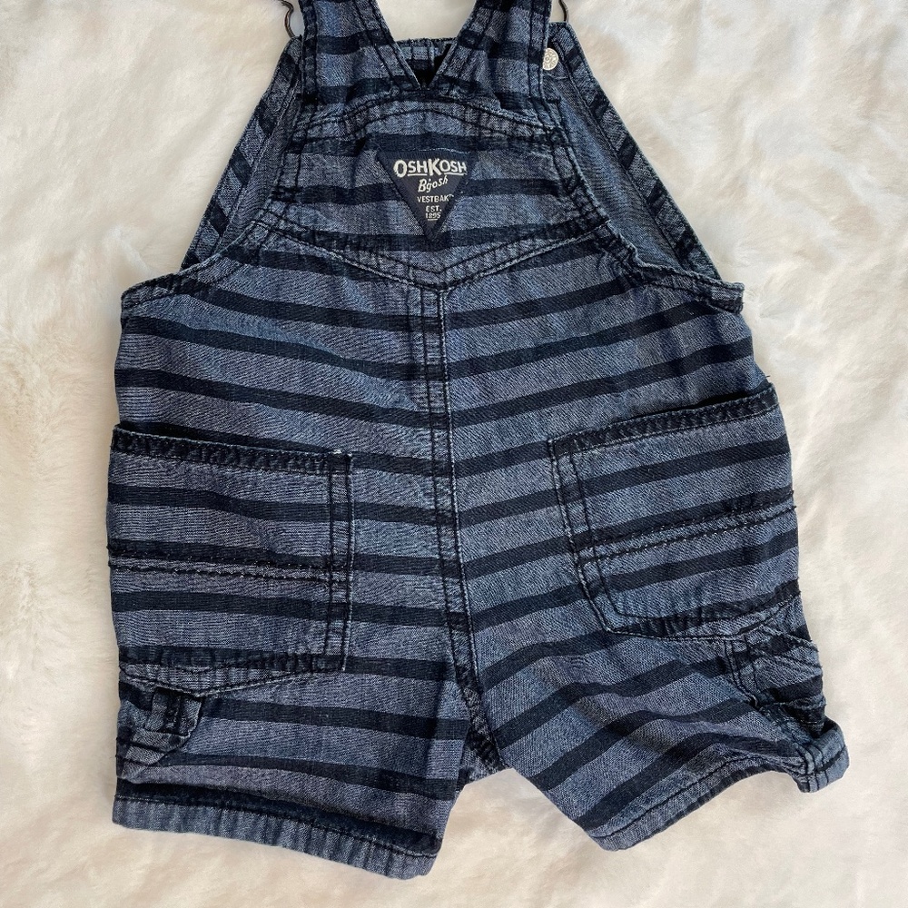 OshKosh B'gosh Striped Shortalls 9M Denim with Blue Horizontal Stripes - Picture 4 of 14